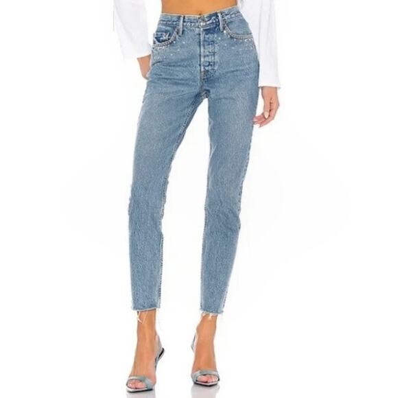GRLFRND Karolina studded crystal skinny leg high waist jeans Glamrock Sz 23 NEW - Picture 5 of 10